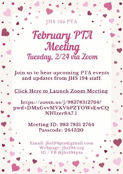 February PTA Meeting 2/24 at 6pm via zoom
